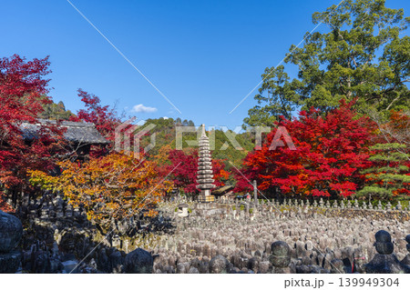 秋の京都　化野念仏寺　紅葉に包まれた西院の河原 139949304