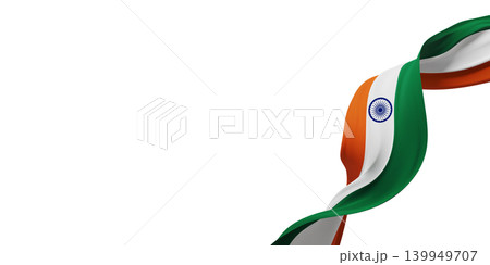 Indian flag ribbon with fabric weave texture flowing isolated on white background with copy space design for India independence day banner 3D render 139949707