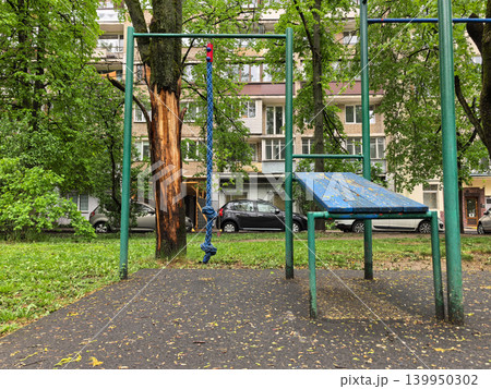 Public Outdoor Gym with Incline Abdominal Bench 139950302