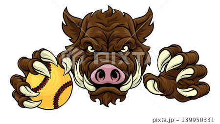 Boar Wild Hog Razorback Warthog Softball Mascot Boar Wild Hog Razorback Warthog Softball Mascot 139950331