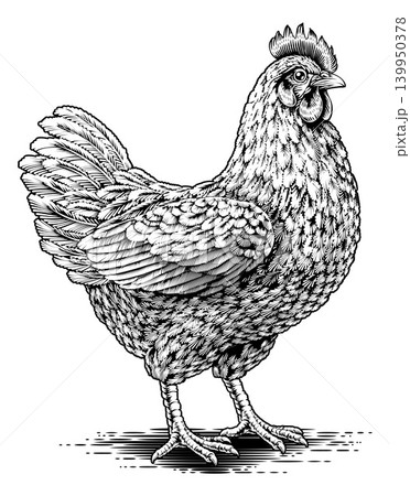 Chicken Hen Illustration Vintage Etching Woodcut Chicken Hen Illustration Vintage Etching Woodcut 139950378