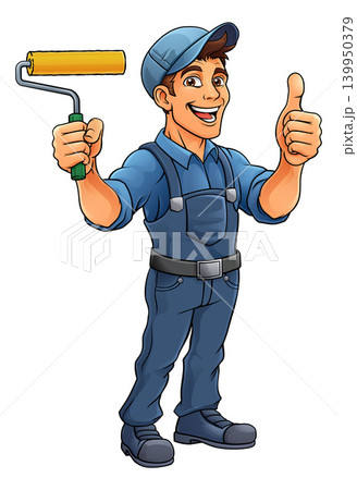 Painter Decorator Paint Roller Cartoon Handy Man Painter Decorator Paint Roller Cartoon Handy Man 139950379