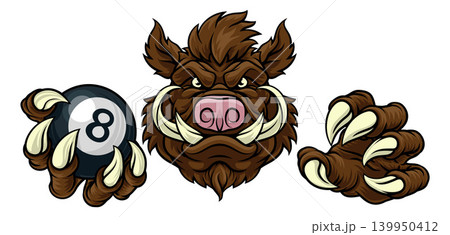 Boar Wild Hog Razorback Warthog Pig Pool Mascot Boar Wild Hog Razorback Warthog Pig Pool Mascot 139950412