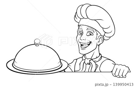 Chef Baker Cartoon Cook Mascot Man Menu Sign Board 139950413
