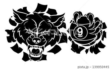 Wolf and 9 Ball Nine Ball Pool Cartoon Mascot 139950445