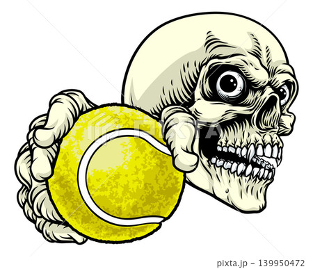 Skeleton Grim Reaper Death Tennis Ball Team Mascot Skeleton Grim Reaper Death Tennis Ball Team Mascot 139950472