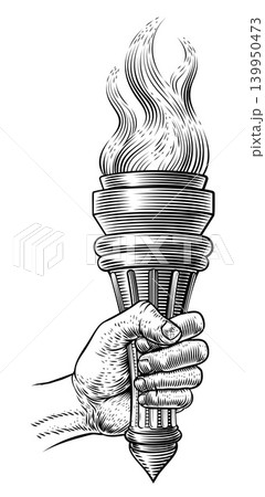 Hand Holding Flaming Burning Fire Torch Drawing Hand Holding Flaming Burning Fire Torch Drawing 139950473