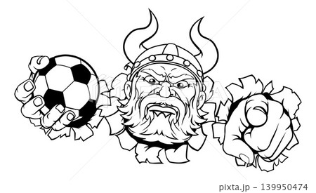 Viking Soccer Football Ball Sports Team Mascot Man Viking Soccer Football Ball Sports Team Mascot Man 139950474