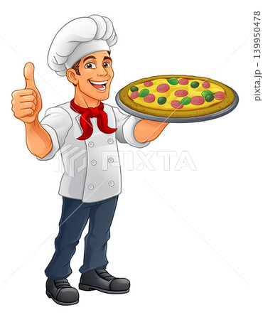 Chef Cartoon Pizza Cook Food Man Mascot Character Chef Cartoon Pizza Cook Food Man Mascot Character 139950478