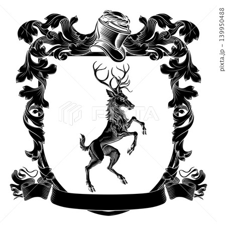 Heraldry Stag Deer Coat of Arms Heraldic Shield Heraldry Stag Deer Coat of Arms Heraldic Shield 139950488
