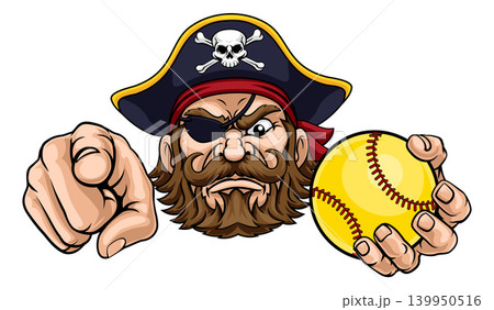 Pirate Softball Ball Sports Team Mascot Man Pirate Softball Ball Sports Team Mascot Man 139950516