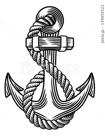 Ship Anchor Rope Boat Sailor Woodcut Illustration Ship Anchor Rope Boat Sailor Woodcut Illustration 139950522