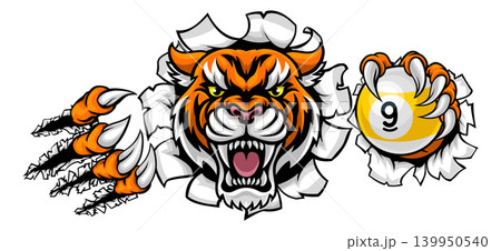Tiger and 9 Ball Nine Ball Pool Cartoon Mascot 139950540