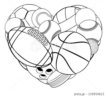 Sports Lover Fan Cartoon Heart Balls Design Sports Lover Fan Cartoon Heart Balls Design 139950621
