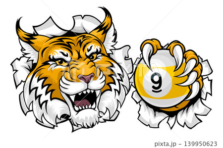 Wildcat Bobcat Lynx 9 Ball Nine Ball Pool Mascot 139950623