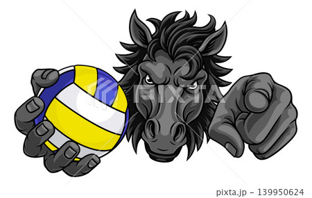 Horse Mustang Stallion Volleyball Sport Mascot Horse Mustang Stallion Volleyball Sport Mascot 139950624
