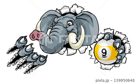 Elephant and 9 Ball Nine Ball Pool Cartoon Mascot 139950648