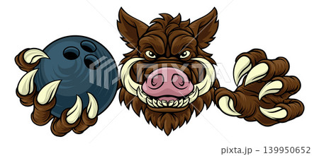Boar Wild Hog Razorback Warthog Pig Bowling Mascot Boar Wild Hog Razorback Warthog Pig Bowling Mascot 139950652