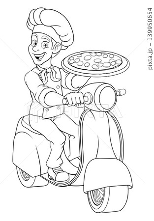 Chef Pizza Delivery Scooter Moped Motorcycle Mascot 139950654