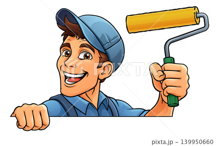 Painter Decorator Paint Roller Cartoon Handy Man Painter Decorator Paint Roller Cartoon Handy Man 139950660