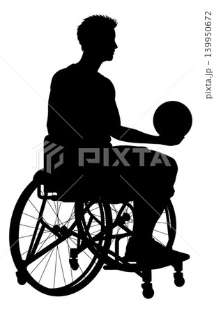 Silhouette Male Wheelchair Basketball Player Ball Silhouette Male Wheelchair Basketball Player Ball 139950672