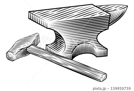 Hammer and Anvil Blacksmith Workshop Tools Woodcut Hammer and Anvil Blacksmith Workshop Tools Woodcut 139950739