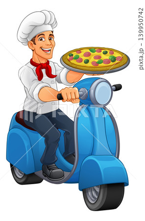 Chef Pizza Delivery Scooter Moped Motorcycle Cook Chef Pizza Delivery Scooter Moped Motorcycle Cook 139950742