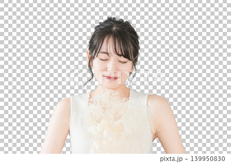 手捧花束的亞洲女性（新娘，婚禮） 139950830