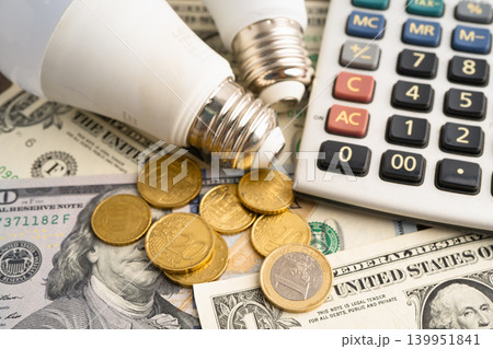Cost of electric utilities with light bulb for payment. 139951841