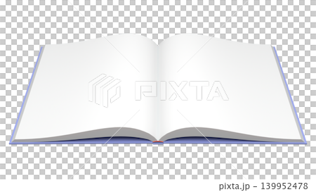 一本藍色封面的精裝書處於開啟狀態（透明背景，3DCG）。 139952478