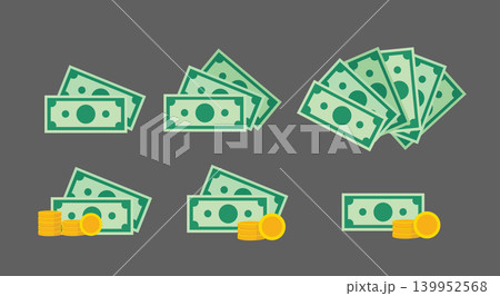 Money Bills and Gold Coins Set illustration Money Bills and Gold Coins Set illustration 139952568
