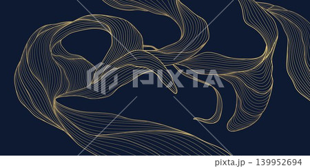 Luxury vector line art deco pattern, gold floral elegant leaves and botanical elements background. Japanese and Chinese ornament, Nouveau style, premium design for wallpapers, wedding, spa 139952694
