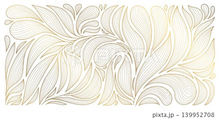 Luxury gold botanical pattern, elegant line leaves, floral elements. Tropical vector design, Japanese ornament, Art Deco, Nouveau style, vintage aesthetic. Wallpapers, fabric print, tea packaging. Luxury gold botanical pattern, elegant line leaves, floral elements. Tropical vector design, Japanese ornament, Art Deco, Nouveau style, vintage aesthetic. Wallpapers, fabric print, tea packaging. 139952708