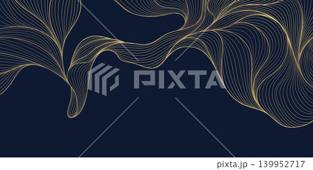 Luxury Japanese wave pattern, elegant gold lines background. Abstract vector design, Chinese ornament, flowing water shapes, vintage Asian aesthetics, premium wallpaper, decorative print. Luxury Japanese wave pattern, elegant gold lines background. Abstract vector design, Chinese ornament, flowing water shapes, vintage Asian aesthetics, premium wallpaper, decorative print. 139952717