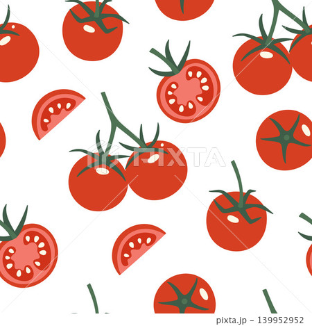 A simple seamless tomato pattern with tomatoes and slices. Vector graphics A simple seamless tomato pattern with tomatoes and slices. Vector graphics 139952952