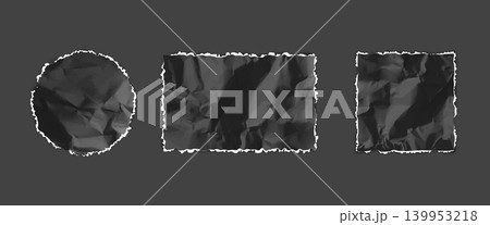 Black crumpled torn paper circle, square, rectangle geometric shapes, realistic wrinkled torn sheet fragments vector set Black crumpled torn paper circle, square, rectangle geometric shapes, realistic wrinkled torn sheet fragments vector set 139953218