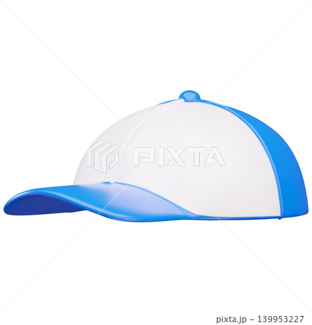 Baseball cap 3D cartoon plastic style vector icon, realistic sports hat, summer headdress white and blue colors 139953227