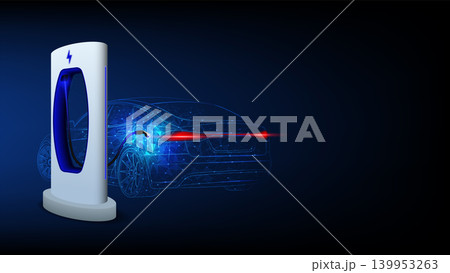 Electric car at charging station. Abstract Electric Power Charger EV Clean Energy Alternative Energy electric charger concept. Electronic vehicle power dock. Vector illustration. Electric car at charging station. Abstract Electric Power Charger EV Clean Energy Alternative Energy electric charger concept. Electronic vehicle power dock. Vector illustration. 139953263