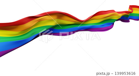 Rainbow flag ribbon flowing isolated on white background with copy space for pride month banner design 3D render Rainbow flag ribbon flowing isolated on white background with copy space for pride month banner design 3D render 139953616