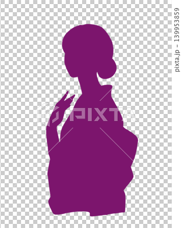 身穿和服（紫色）的女性剪影插圖 139953859