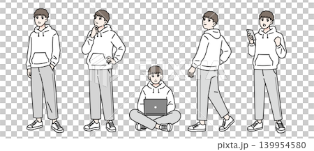 一群年輕男子的各種姿勢(全身照) 一群年輕男子的各種姿勢(全身照) 139954580