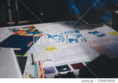 UXUI design brainstorming session with sketches and digital tools 139954684