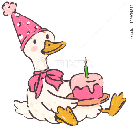 Silly goose birthday illustration set, cute coquette goose character with bow, party hat, present gift, whimsical cartoon duck collection, playful hand-drawn nursery invitation decor Silly goose birthday illustration set, cute coquette goose character with bow, party hat, present gift, whimsical cartoon duck collection, playful hand-drawn nursery invitation decor 139954819