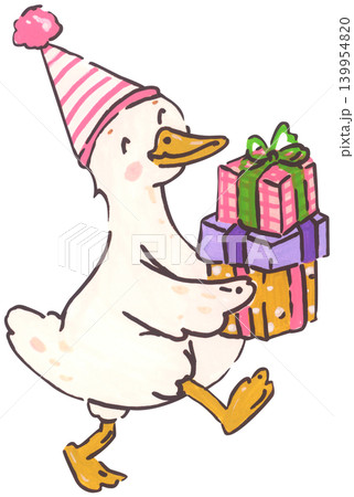 Silly goose birthday illustration set, cute coquette goose character with bow, party hat, present gift, whimsical cartoon duck collection, playful hand-drawn nursery invitation decor Silly goose birthday illustration set, cute coquette goose character with bow, party hat, present gift, whimsical cartoon duck collection, playful hand-drawn nursery invitation decor 139954820