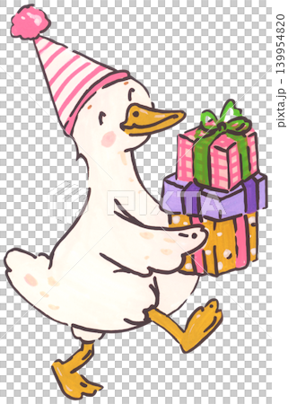 Silly goose birthday illustration set, cute coquette goose character with bow, party hat, present gift, whimsical cartoon duck collection, playful hand-drawn nursery invitation decor Silly goose birthday illustration set, cute coquette goose character with bow, party hat, present gift, whimsical cartoon duck collection, playful hand-drawn nursery invitation decor 139954820