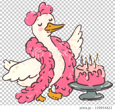 Silly goose birthday illustration set, cute coquette goose character with bow, party hat, present gift, whimsical cartoon duck collection, playful hand-drawn nursery invitation decor Silly goose birthday illustration set, cute coquette goose character with bow, party hat, present gift, whimsical cartoon duck collection, playful hand-drawn nursery invitation decor 139954822