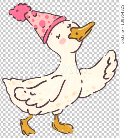 Silly goose birthday illustration set, cute coquette goose character with bow, party hat, present gift, whimsical cartoon duck collection, playful hand-drawn nursery invitation decor Silly goose birthday illustration set, cute coquette goose character with bow, party hat, present gift, whimsical cartoon duck collection, playful hand-drawn nursery invitation decor 139954825