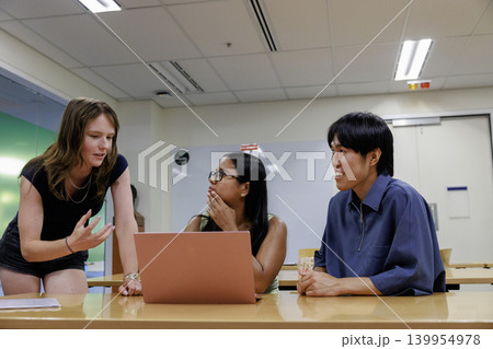 学習とコミュニケーションを行う大学生のグループミーティング 139954978