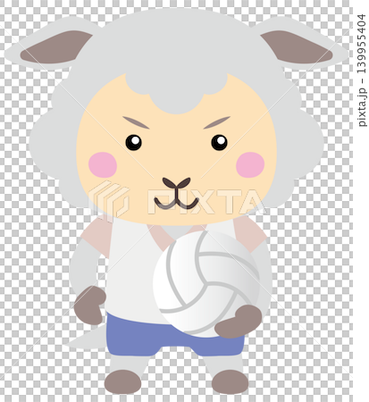 一隻綿羊角色正在充滿活力地享受排球運動。 一隻綿羊角色正在充滿活力地享受排球運動。 139955404