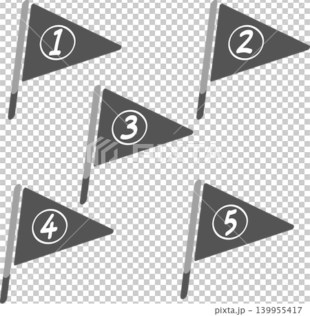 Triangular flags with numbers written on them, black and white, 1-5 Triangular flags with numbers written on them, black and white, 1-5 139955417